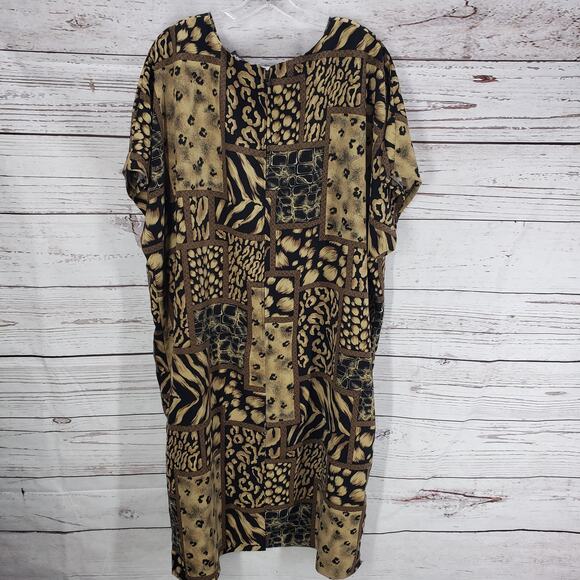 Sag Harbor Woman Black Brown Mixed Print Short Sleeve Midi Dress Size 26W - Picture 1 of 13